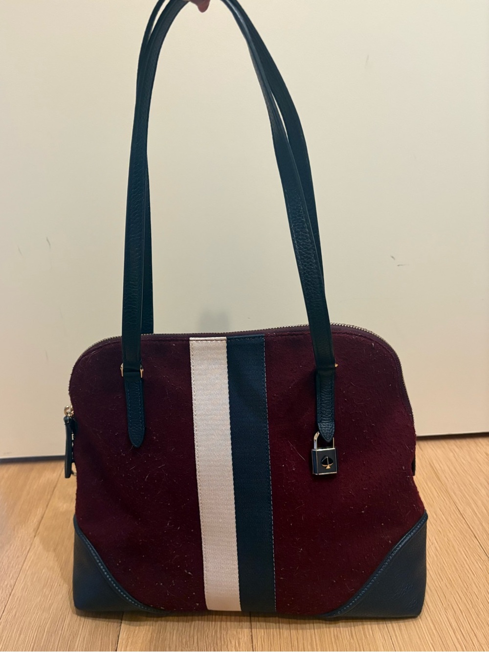Kate Spade Maroon and Navy Stripe Tote Bag